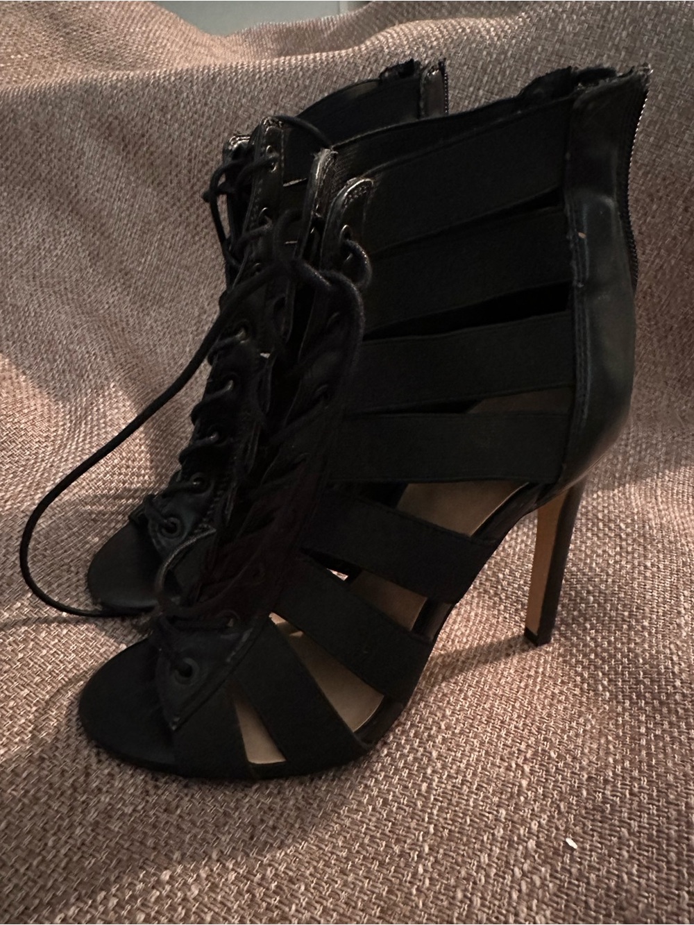 Mix No. 6 Black Strappy Lace-Up Stiletto Sandals